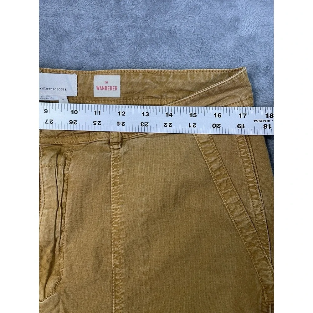 Anthropologie The Wanderer Pants Women 32 Brown Cotton Linen Blend Cargo Utility